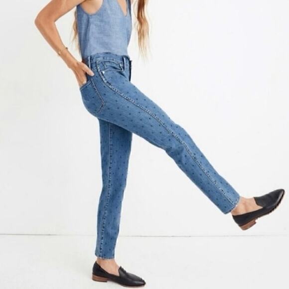 Madewell High Rise Slim Straight Embroidered Polka Dot Edition Jean Size 25 - Picture 9 of 9